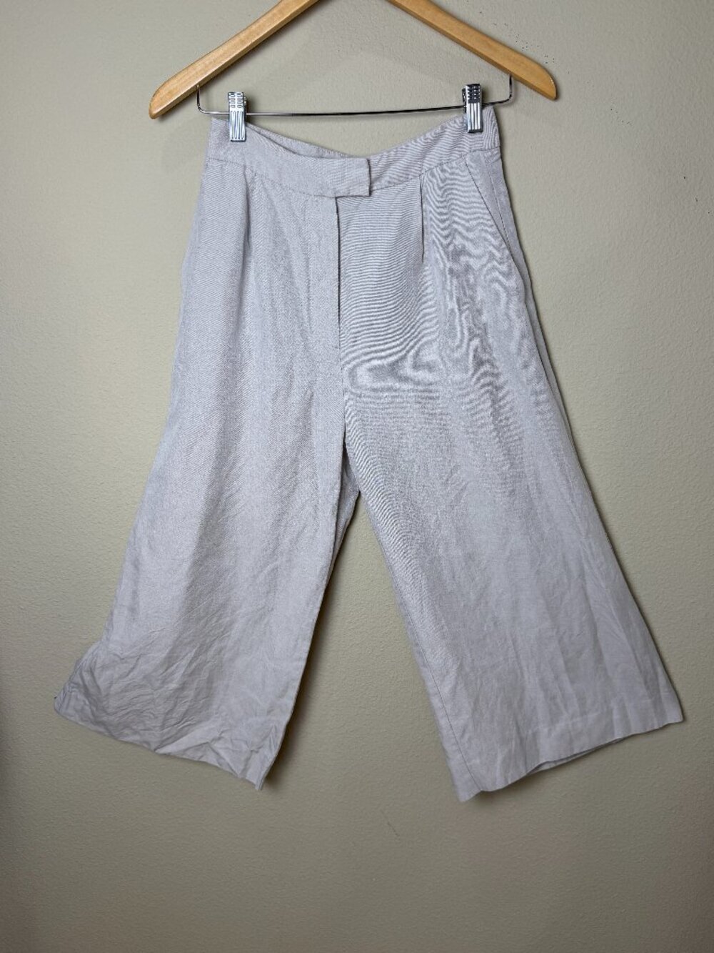 MANGO Suit Cropped Khaki Tan Linen Blend Trousers Pants Size 2